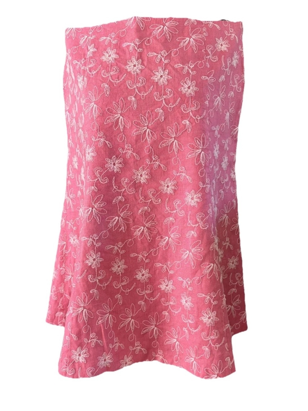 L.K. Bennett Coral Pink Linen Knee-Length Trumpet Skirt Embroidered Lined Sz 10